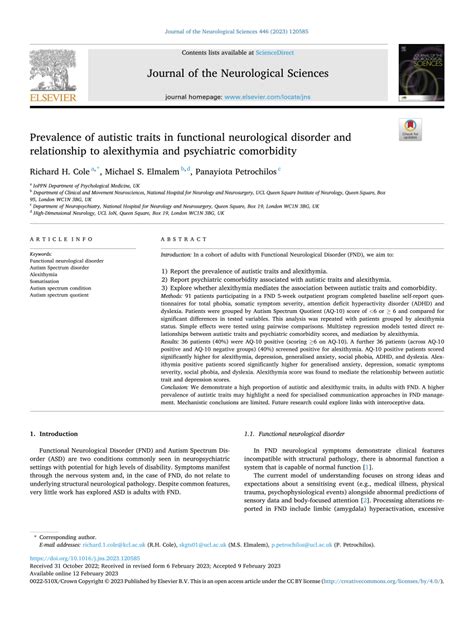 PDF Prevalence Of Autistic Traits In Functional Neurological Disorder