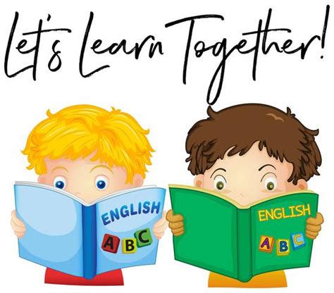 Boys Reading Book With Phrase Lets Learn Together 520689 Vector Art At