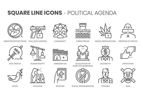 Political Agenda Square Line Outline Icons ~ Creative Market