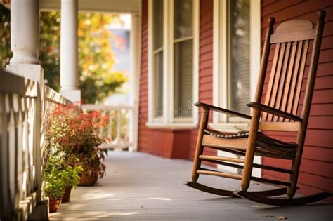 A Wooden Rocking Chair on a Porch Stock Photo - Image of vintage ...