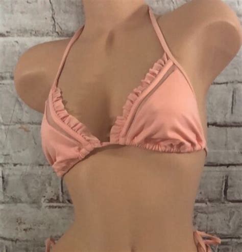 Victorias Secret Swim Bikini Top Tie Sheer Mesh Ruffl… Gem