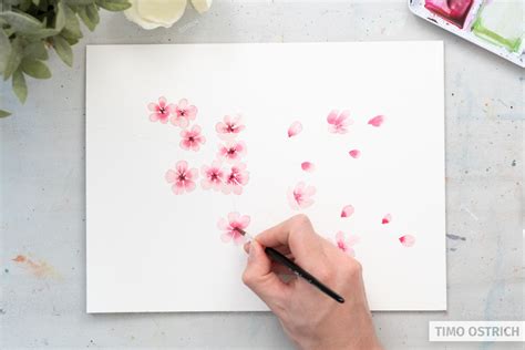 Kirschblüten malen mit Aquarell Schritt für Schritt