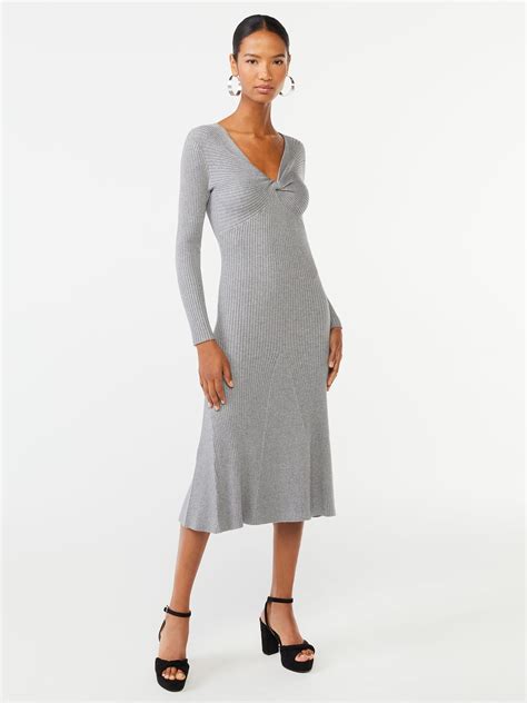 Scoop Womens Midi Sweater Dress With Twist Neck