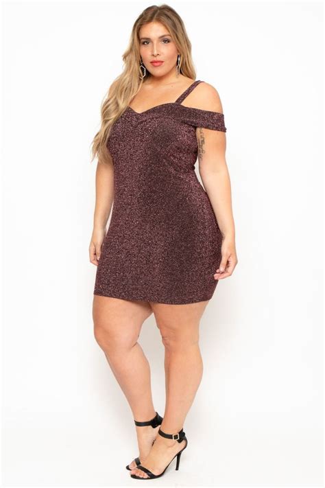 This Plus Size Metallic Knit Mini Dress Features A Sweetheart Neckline