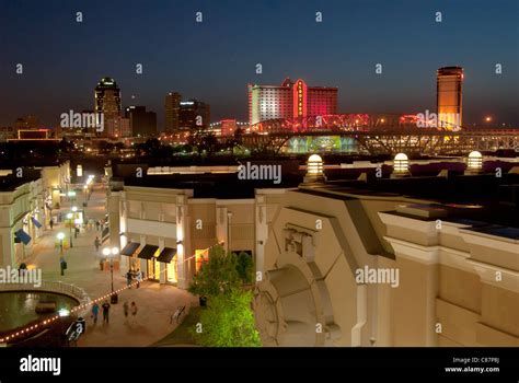 Night life overview of the Louisiana Boardwalk, Shreveport Stock Photo ...