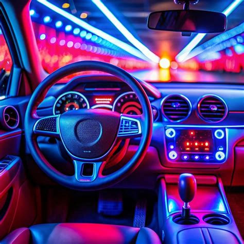 Vibrant Dashboard Red And Blue Neon Lights Illuminate Car Interior