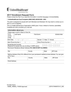 Fillable Online Enrollment Request Form Ilo Uhccommunityplan