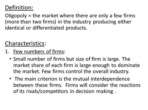 Characteristics Oligopoly Competition