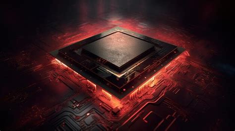 Premium AI Image Advanced Red Computer Chip On Circuit Board CloseUp