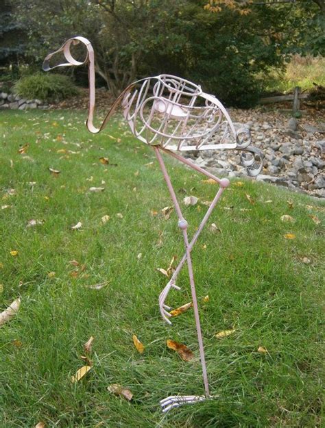 Vintage Metal Pink Flamingo Rustic Garden Yard Art Plant Etsy Pink Flamingos Vintage Metal