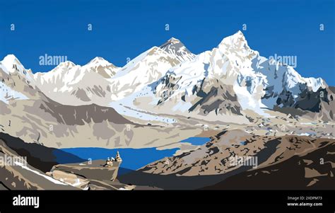 Mount Everest And Nuptse From Nepal Side As Seen From Kala Patthar Peak