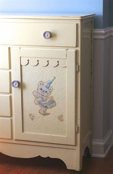 Vintage Nursery Childs Armoire Wardrobe Pale Yellow Vintage Nursery