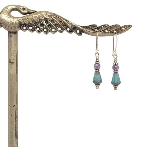 Lavender Small Earrings Sterling Silver Minimalist Dangles Purple Teal Faceted Glass Bead