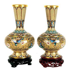 Chinese Cloisonne Baluster Vases With Floral Decoration Cloisonne