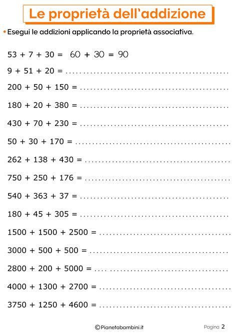 Proprietà dell Addizione Esercizi per la Scuola Primaria