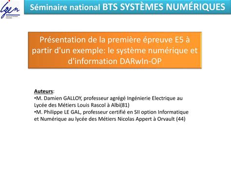 Ppt S Minaire National Bts Syst Mes Num Riques Powerpoint