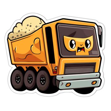 The Truck Sticker Features A Funny Cute Cartoon Picture Clipart Vector ...