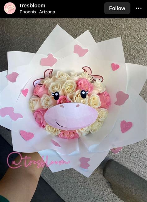 Cute cow flower bouquet | Satin flowers diy, Ribbon rose bouquets, Ribbon flowers bouquet