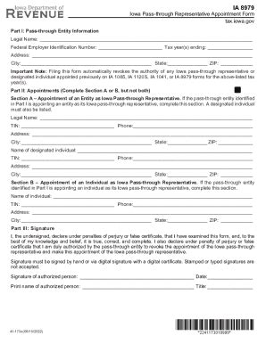 Fillable Online IA 8979 Pass Through Representative Appointment Form 41