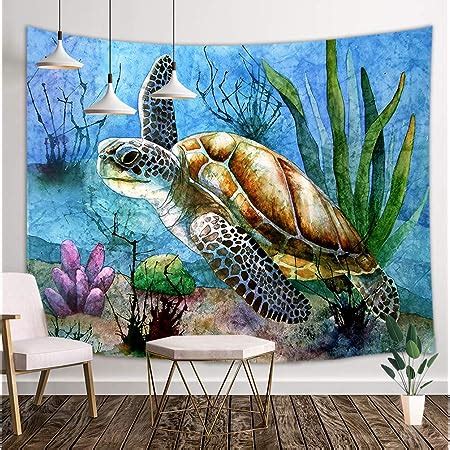 Amazon Hvest Sea Turtle Tapestry Tropical Fish Jellyfish And Coral