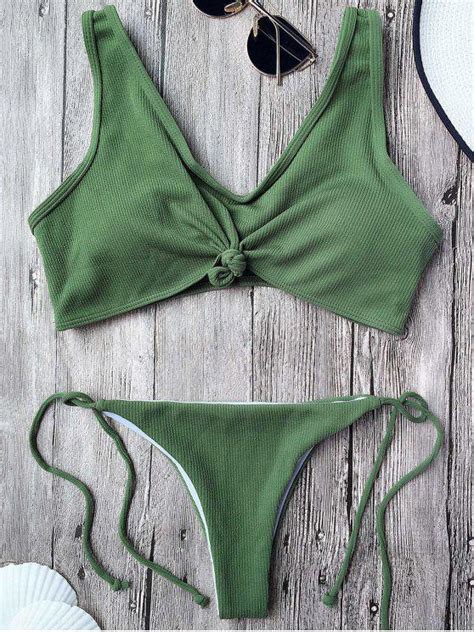 25 OFF 2021 Ribbed Knotted String Bralette Bikini In ARMY GREEN ZAFUL