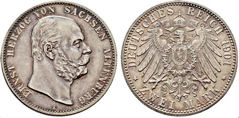 Sachsen Altenburg 2 Mark 1901 A Ernst 1853 1908 75 Geburtstag UNC