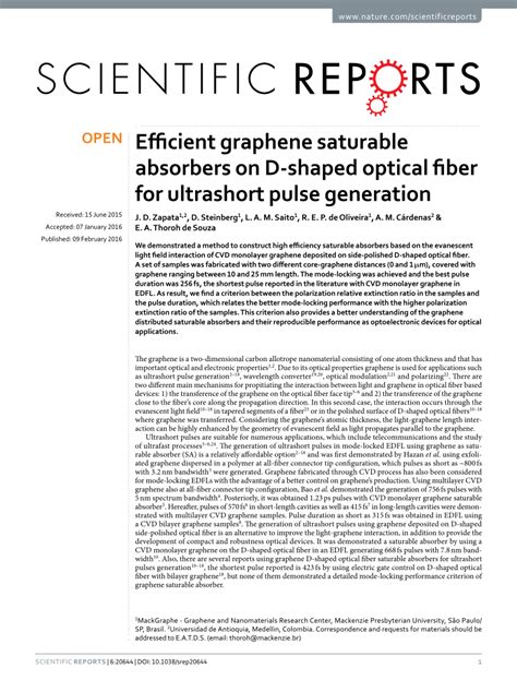 PDF Efficient Graphene Saturable Absorbers On D Shaped Optical Fiber