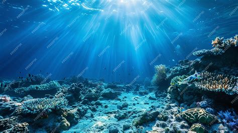 Premium Photo | Blue underwater ocean with sunlight underwater scenery