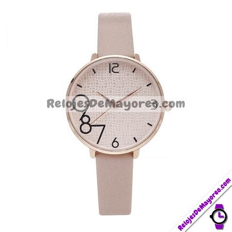 Reloj Delgado Rosa Nude Extensible Piel Sintética Números Grandes R3885