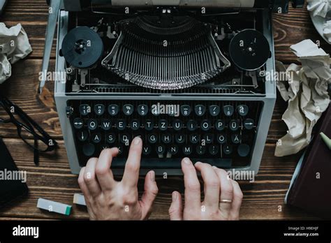 Writer Typing With Retro Writing Machine Stock Photo Alamy