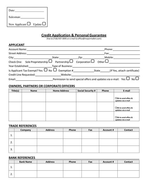 Free Printable Business Credit Application Templates Word Pdf Excel