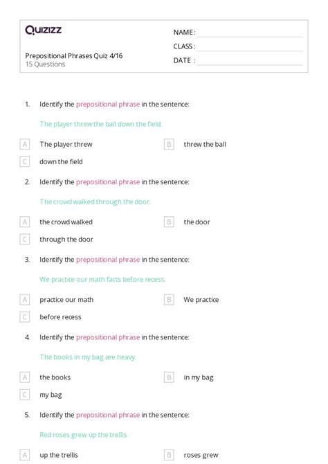 Prepositional Phrases Worksheets For Nd Grade On Quizizz Free