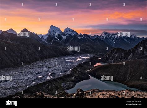 Panoramic Aerial View Over Gokyo Lake The Village And Ngozumpa Glacier