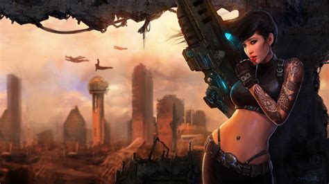 HD Wallpaper Sci Fi Sniper In A Post Apocalyptic City By Chris Wong