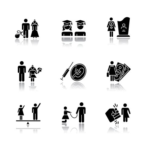 Gender Equality Drop Shadow Black Glyph Icons Set Forced Marriage