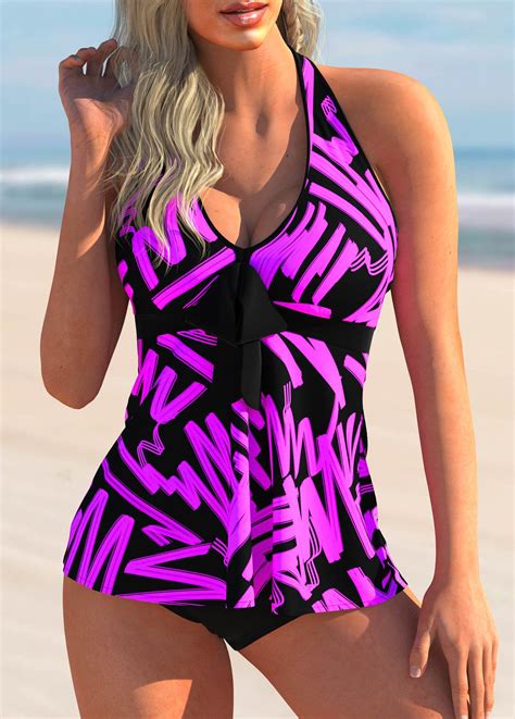 Rotita Halter Bowknot Detail Printed Tankini Set Rotita Usd