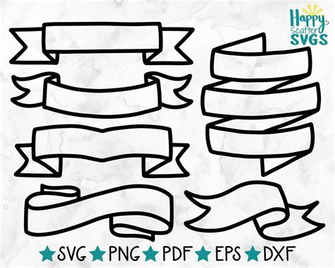 Banner Svgs 6 Shapes Included Ribbon Cut File Banner Outlines