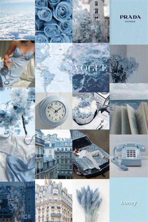 Blue Collage Kit Blue White Grey Aesthetic Wall Collage Kit Room