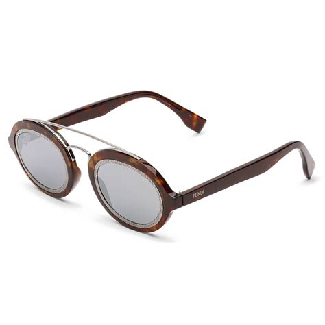 Fendi FF Around Oval Sunglasses Havana Sunglasses Fendi