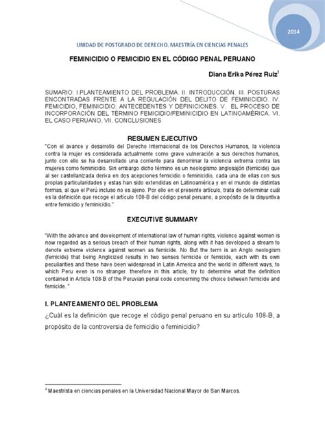 Feminicidio En El Codigo Penal Peruano Pdf Pdf Mujer Virtud