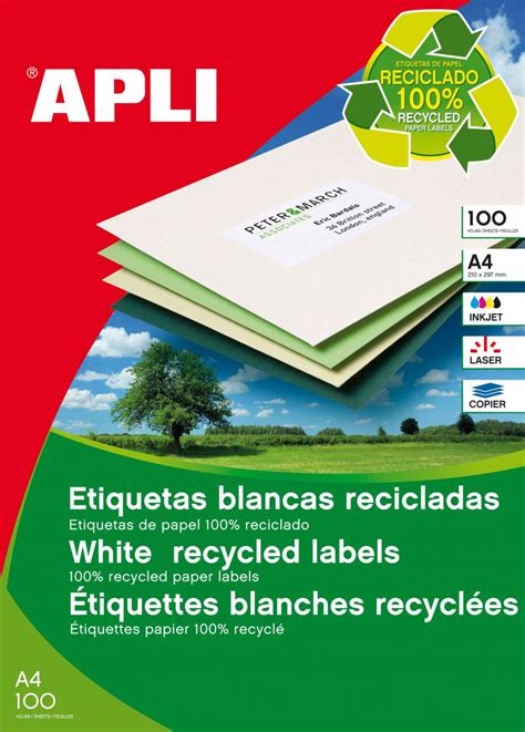 APLI Etiquetas Blancas Permanentes Recicladas 105 0 X 29 0 Mm 100 Hojas