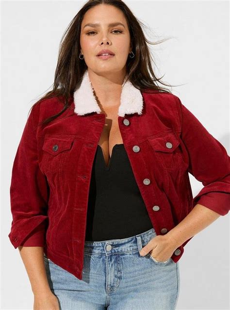 Plus Size Corduroy Sherpa Collar Trucker Jacket Torrid