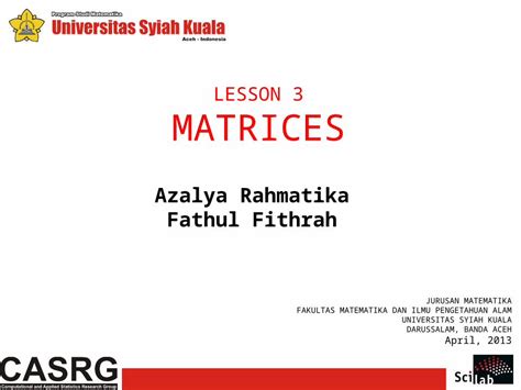 Pptx Lesson Matrices Azalya Rahmatika Fathul Fithrah Jurusan