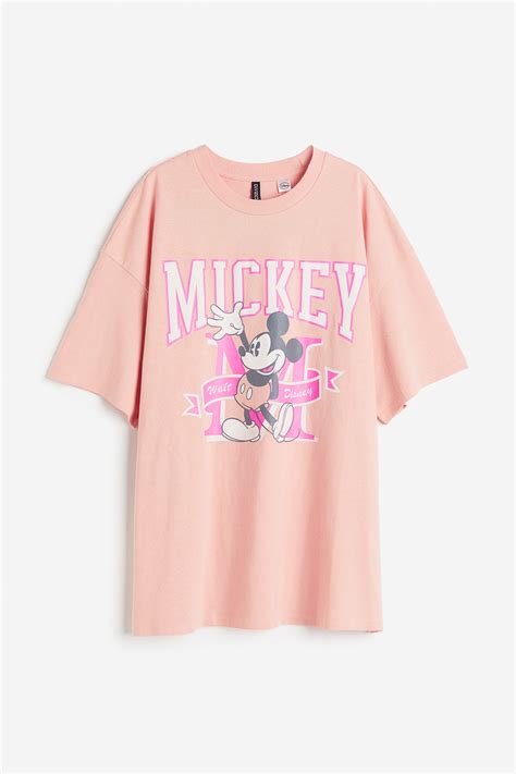 Oversized Printed T Shirt Apricot Mickey Mouse Ladies Handm Ca