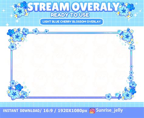 Twitch Light Blue Cherry Blossom Webcam Overlay Sakura Etsy