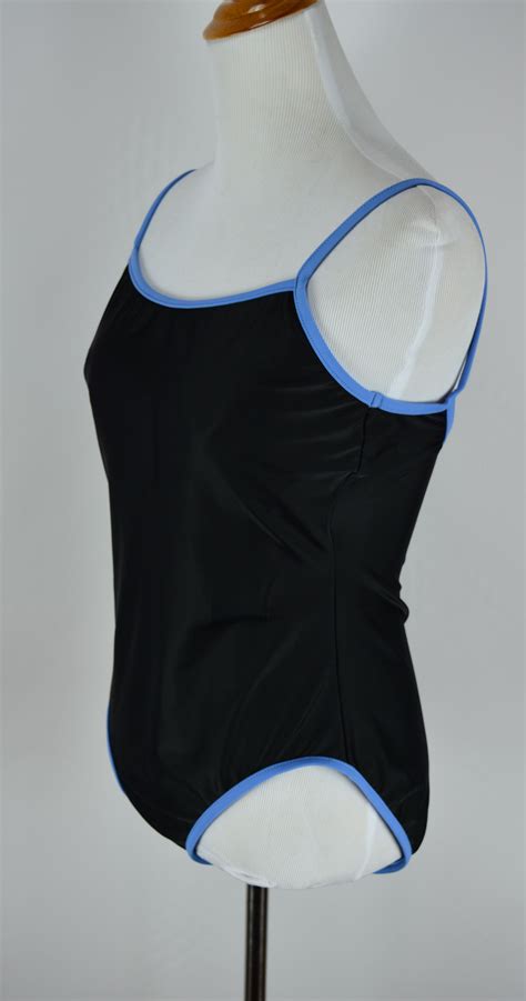 1980s, 1990s Jantzen Vintage Black One Piece Bathing Suit with blue