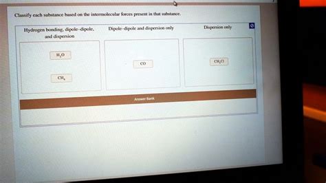 Solved Classify Each Substance Based On The Intermolecular Forces