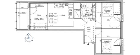 Plan appartement T3 de 54 35 m² neuf résidence Stella Marina à Cucq