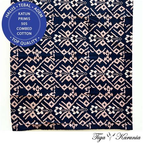 Jual Kain Batik Tulis Kombinasi Cap Solo Motif Ethnic Navy Cream Katun