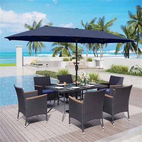 Phi Villa Black Piece Metal Patio Outdoor Dining Set With Rectangular